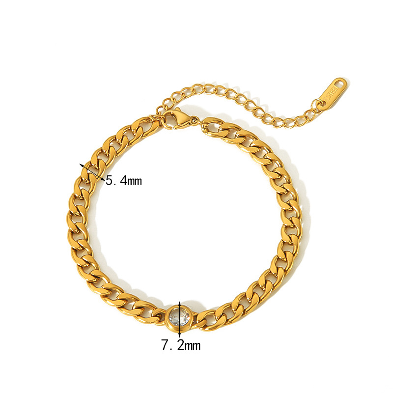 Waterproof 18K Gold Stainless Steel Cuban Chain Bracelet with Rhinestones