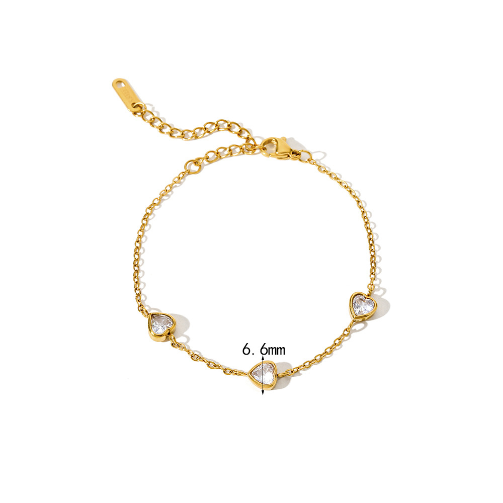 18k Stainless Steel Bracelet with Three Heart Shaped Zirconia