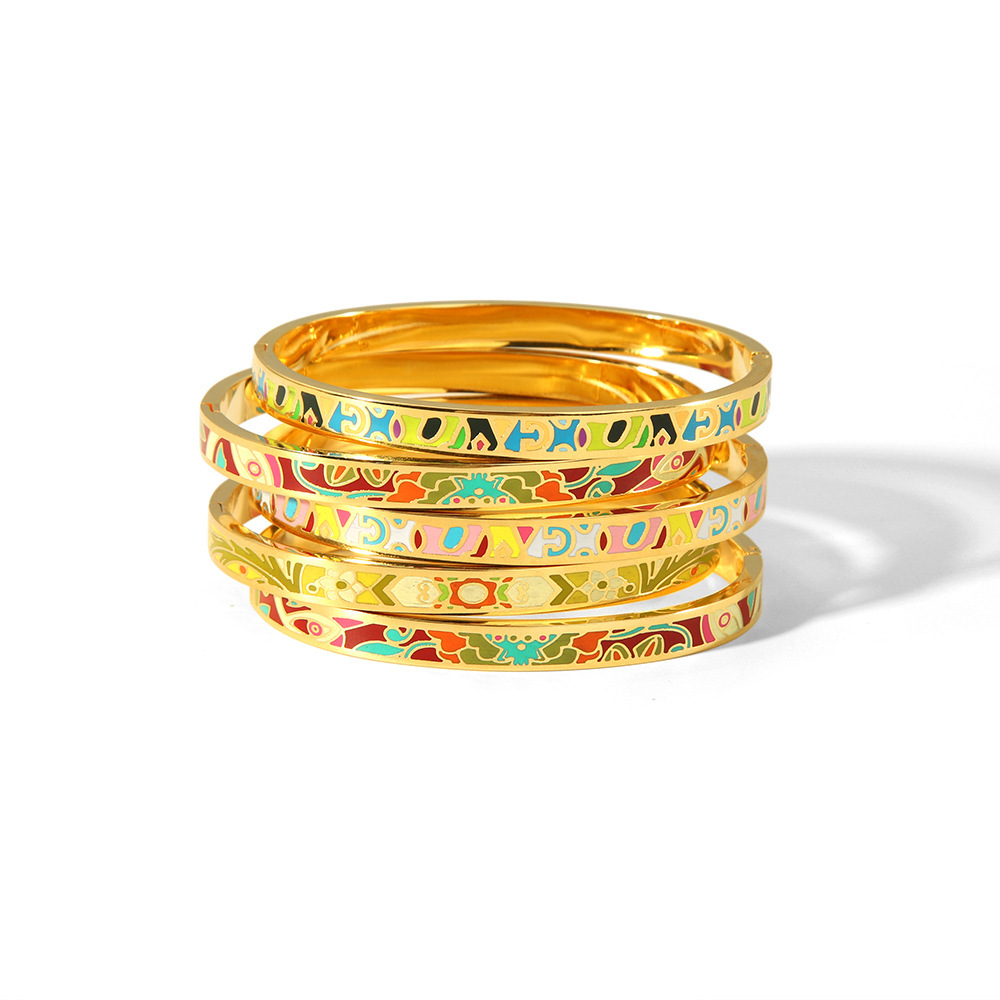 18K Gold Stainless Steel Painted Enamel Bangle PVD Plated
