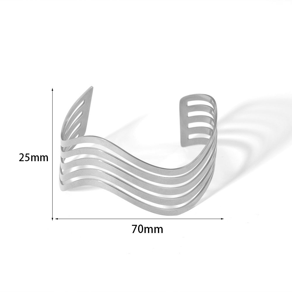 18K Gold Stainless Steel Wide Hollow Wave Bangle (Color in Gold and Silver)