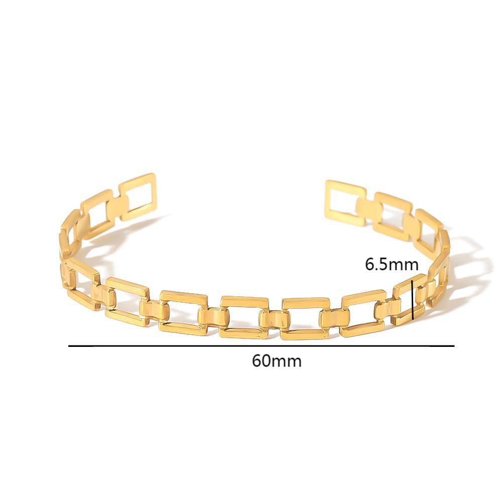 Rectangle Hollow PVD Electroplated 18K Gold Stainless Steel Open Bangle