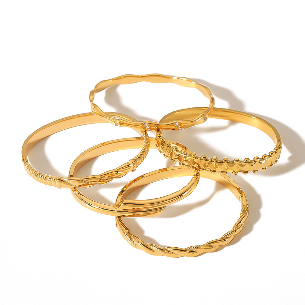 18K Gold Plated Stainless Steel Fashion Beaded Bangle