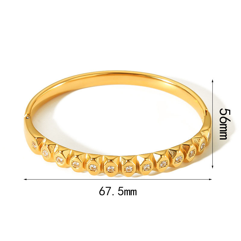 Waterproof 316L Stainless Steel Bangle with White Rhinestones