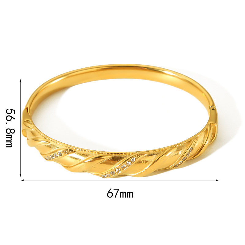 White Rhinestone Bangle 18K Gold Plated Stainless Steel