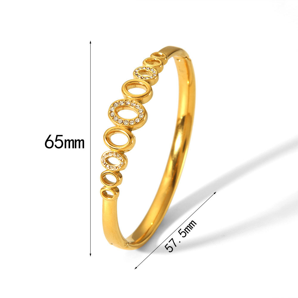 Stainless Steel Geometric Bangle colourfast 18K Gold Plated with Rhinestones