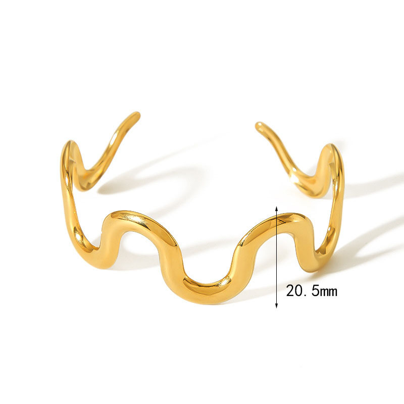 Simple Sea Wave 18K Gold Stainless Steel Open Bangle