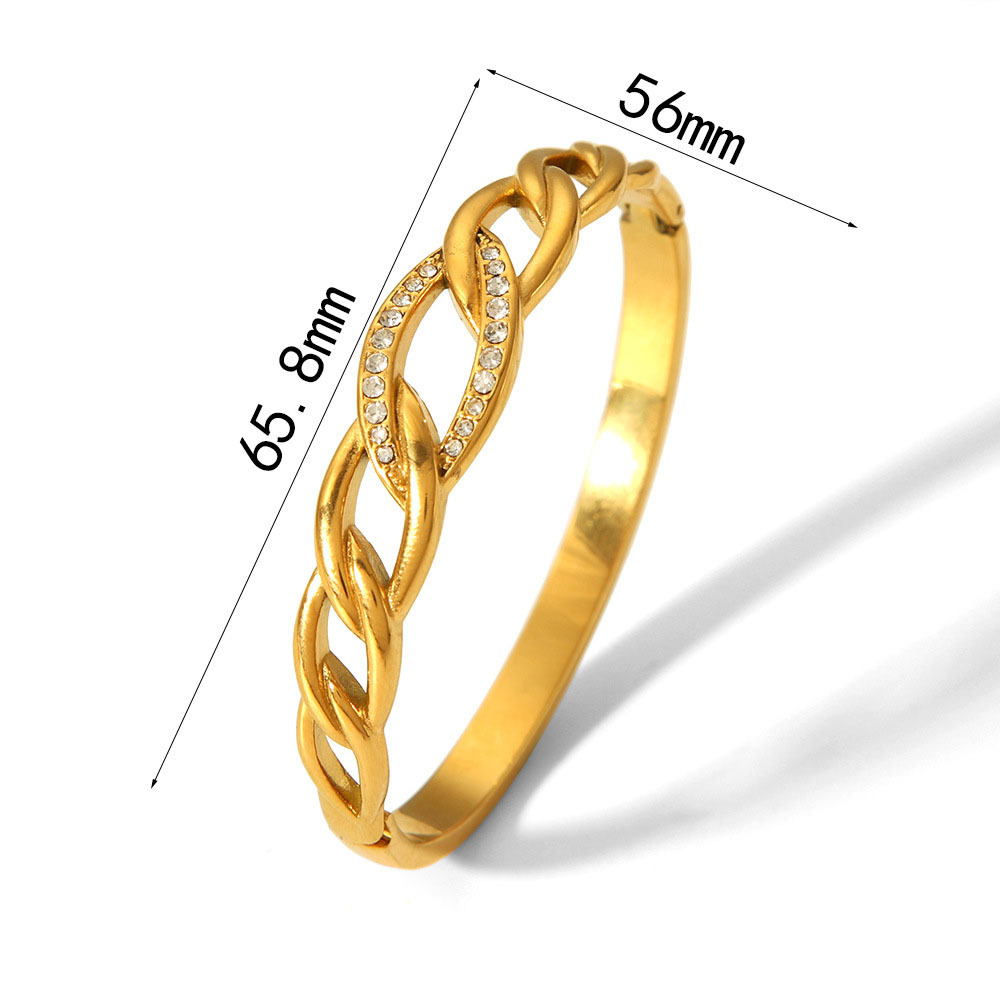 Baroque PVD coated Bangle in 316L stainless steel with Rhinestone