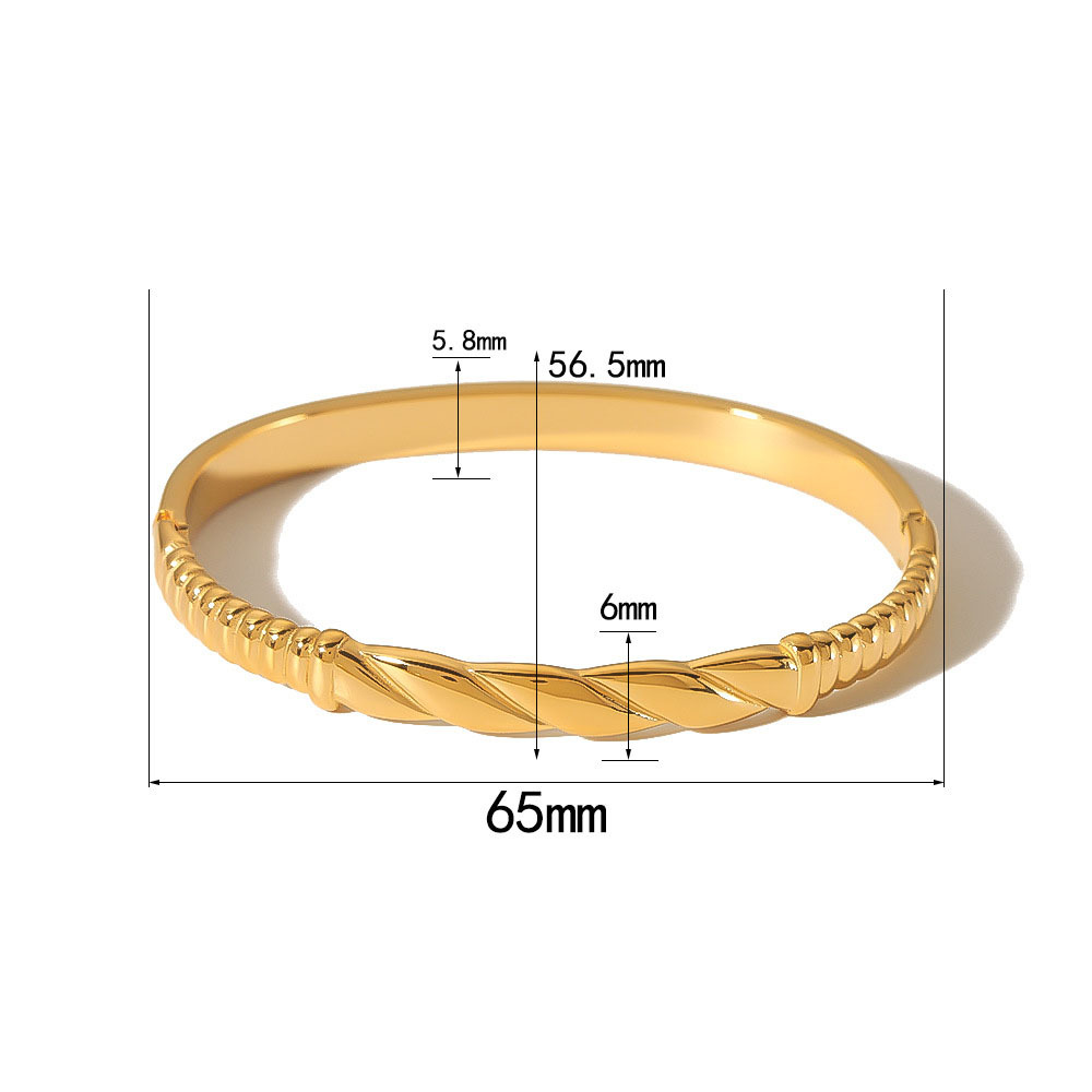 Twist and Vertical Pattern Bangle in 18K Gold Plated Stainless Steel