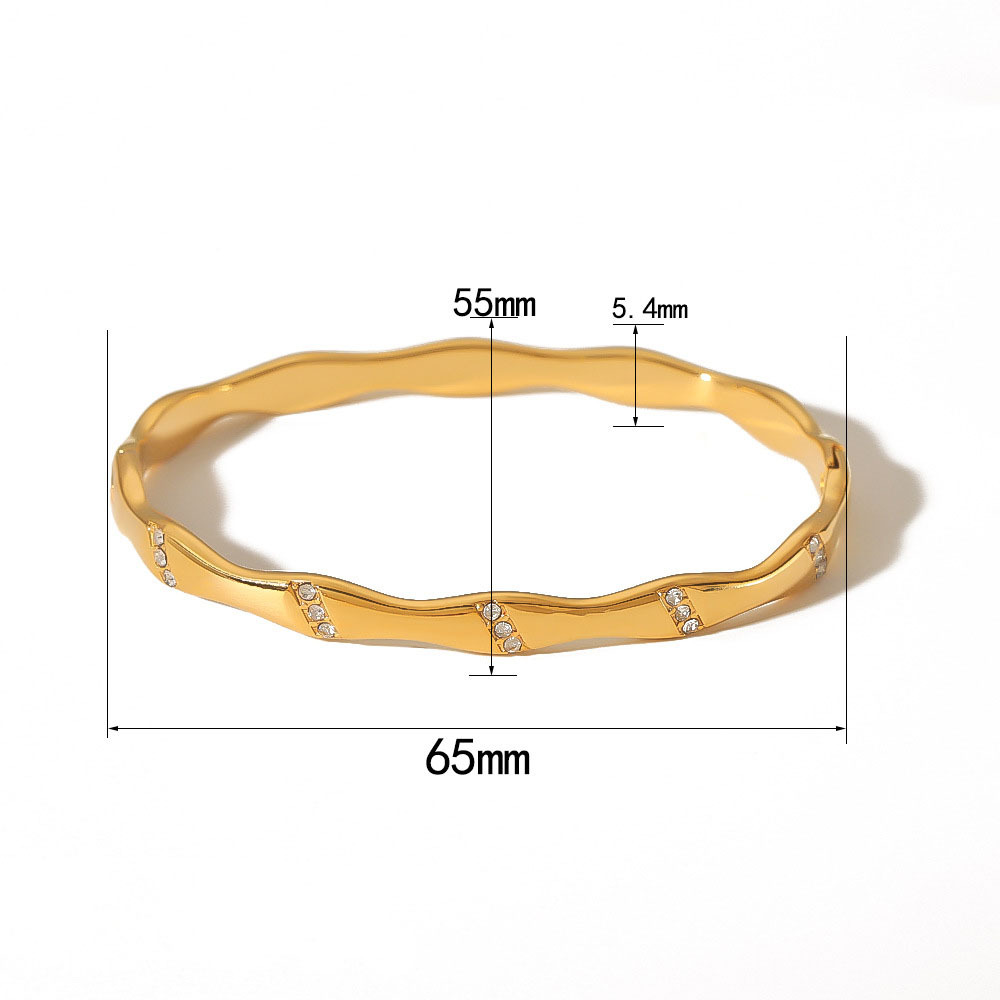 French PVD Coated Stainless Steel Wave Bangle with Rhinestones