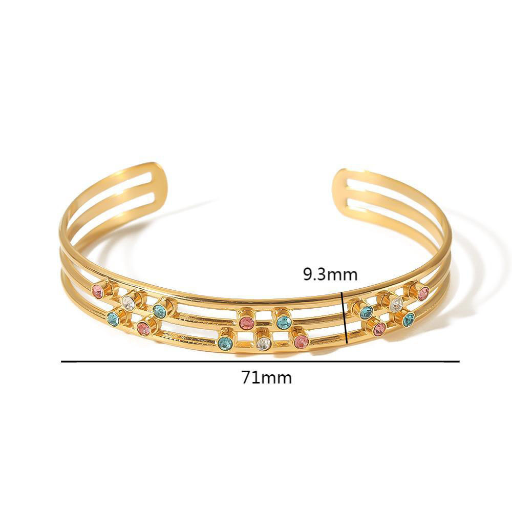Vintage Stainless Steel Gold Plated Zirconia Open Bangle