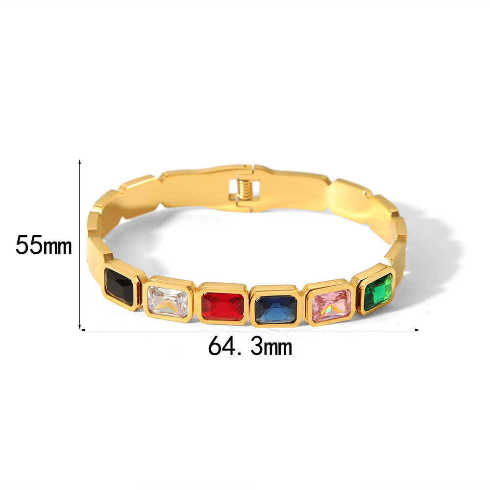 Glamorous Stainless Steel 18k Gold Bangle with Colors Zircon