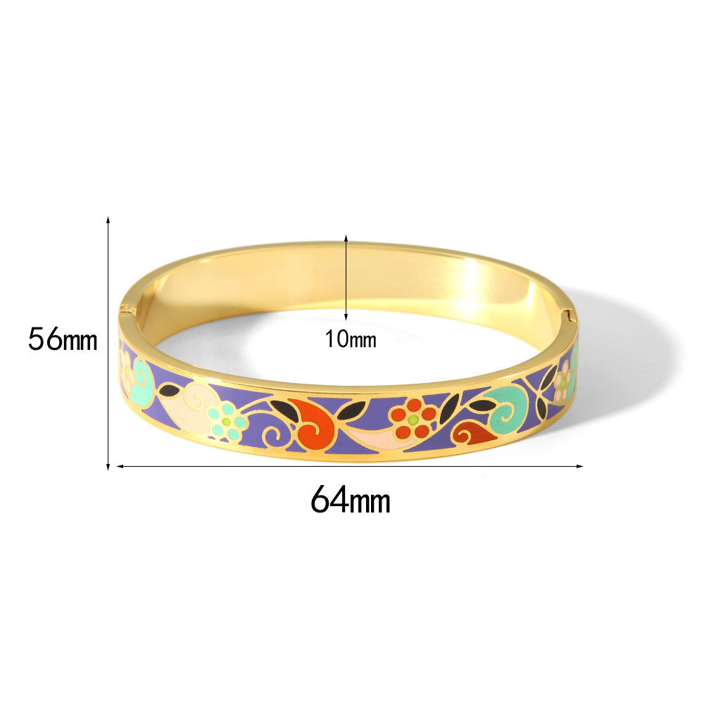 Sweet Colourful Small Flower Enamel Bangle in 316L Stainless Steel