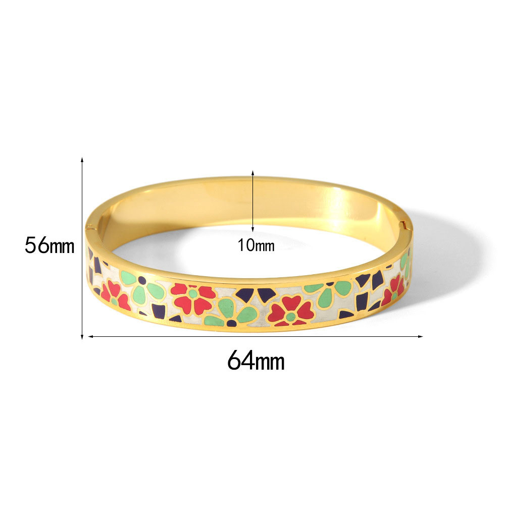 Sweet Colourful Small Flower Enamel Bangle in 316L Stainless Steel