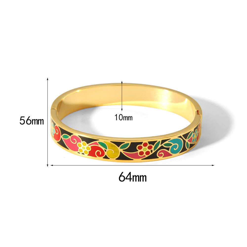 Sweet Colourful Small Flower Enamel Bangle in 316L Stainless Steel