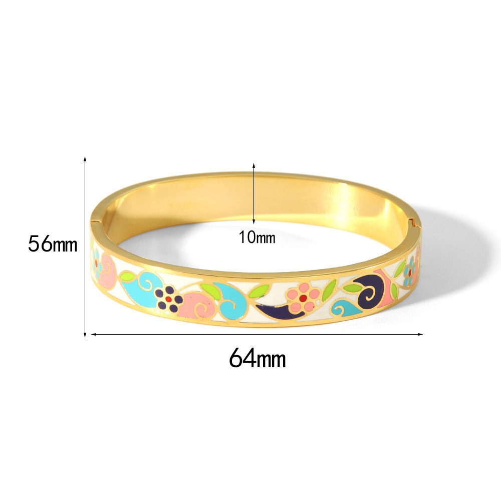 Sweet Colourful Small Flower Enamel Bangle in 316L Stainless Steel