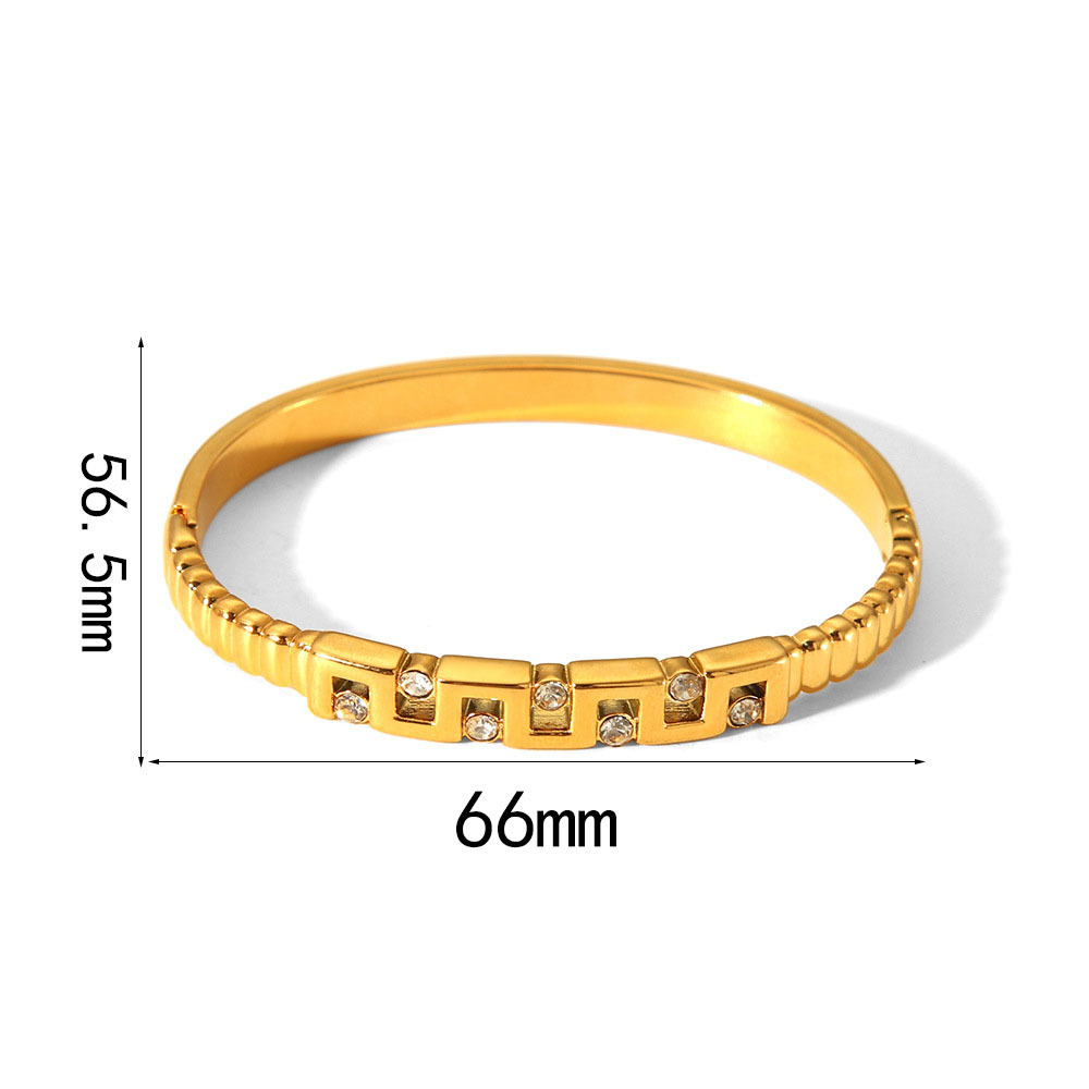 Bold Stainless Steel 18K Gold Plated Bangle with Rhinestones