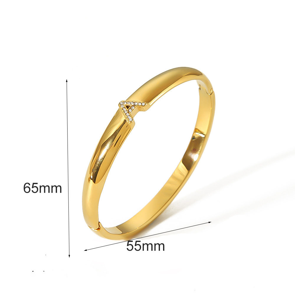 Rhinestone Letter Bangle in Gold Plated Stainless Steel