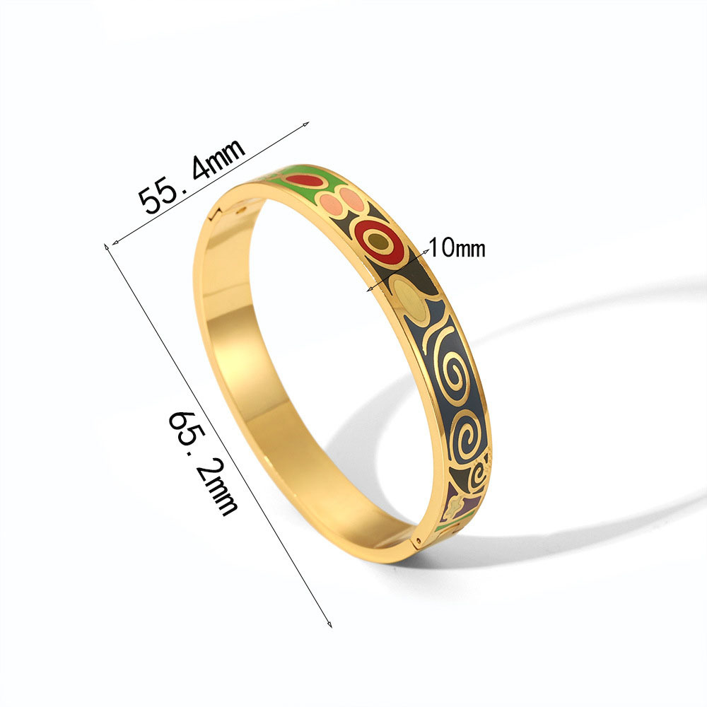 Vintage PVD Coated Enamel Clip-On Bangle Stainless Steel
