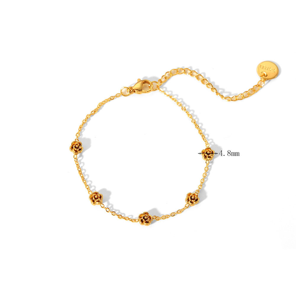 Rose Charm Station Bracelet 18k Gold Stainless Steel