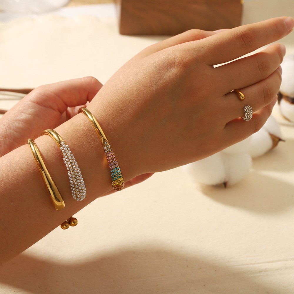 Chic Polished Open Bangle Collection in Stainless Steel