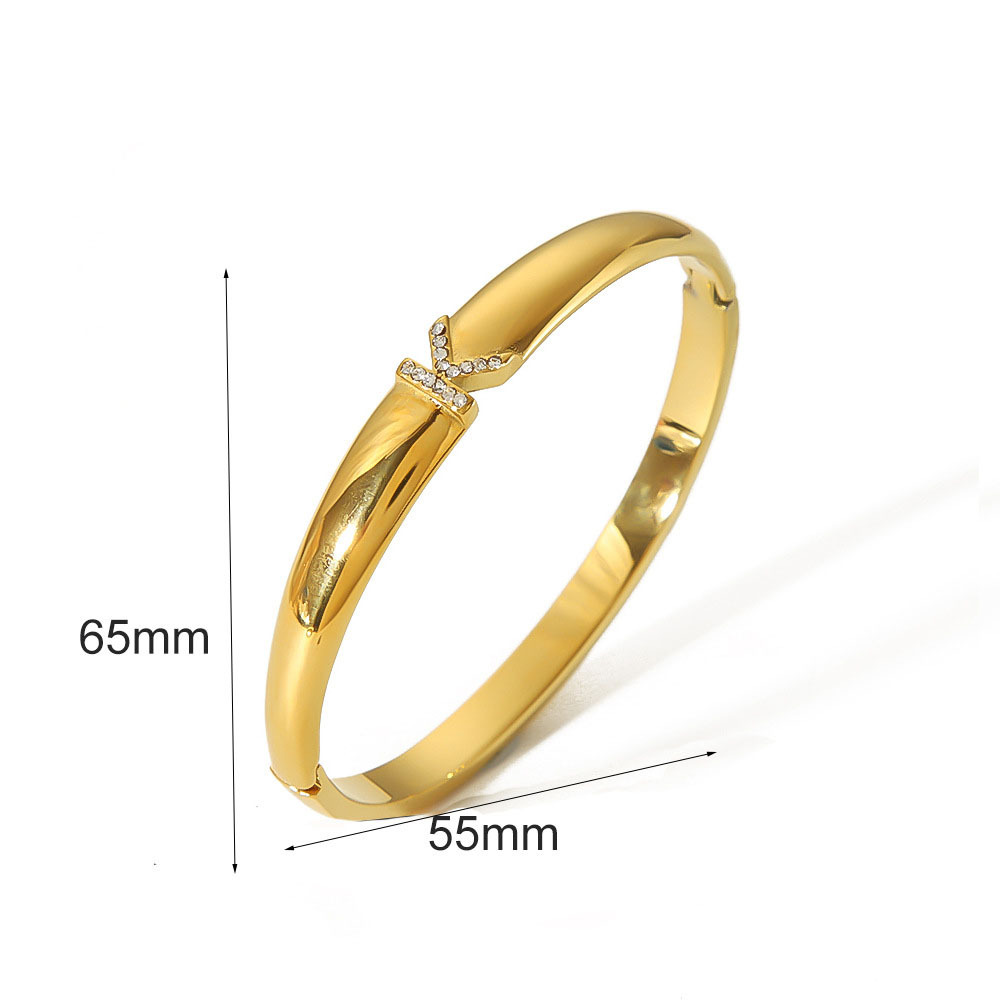 Rhinestone Letter Bangle in Gold Plated Stainless Steel