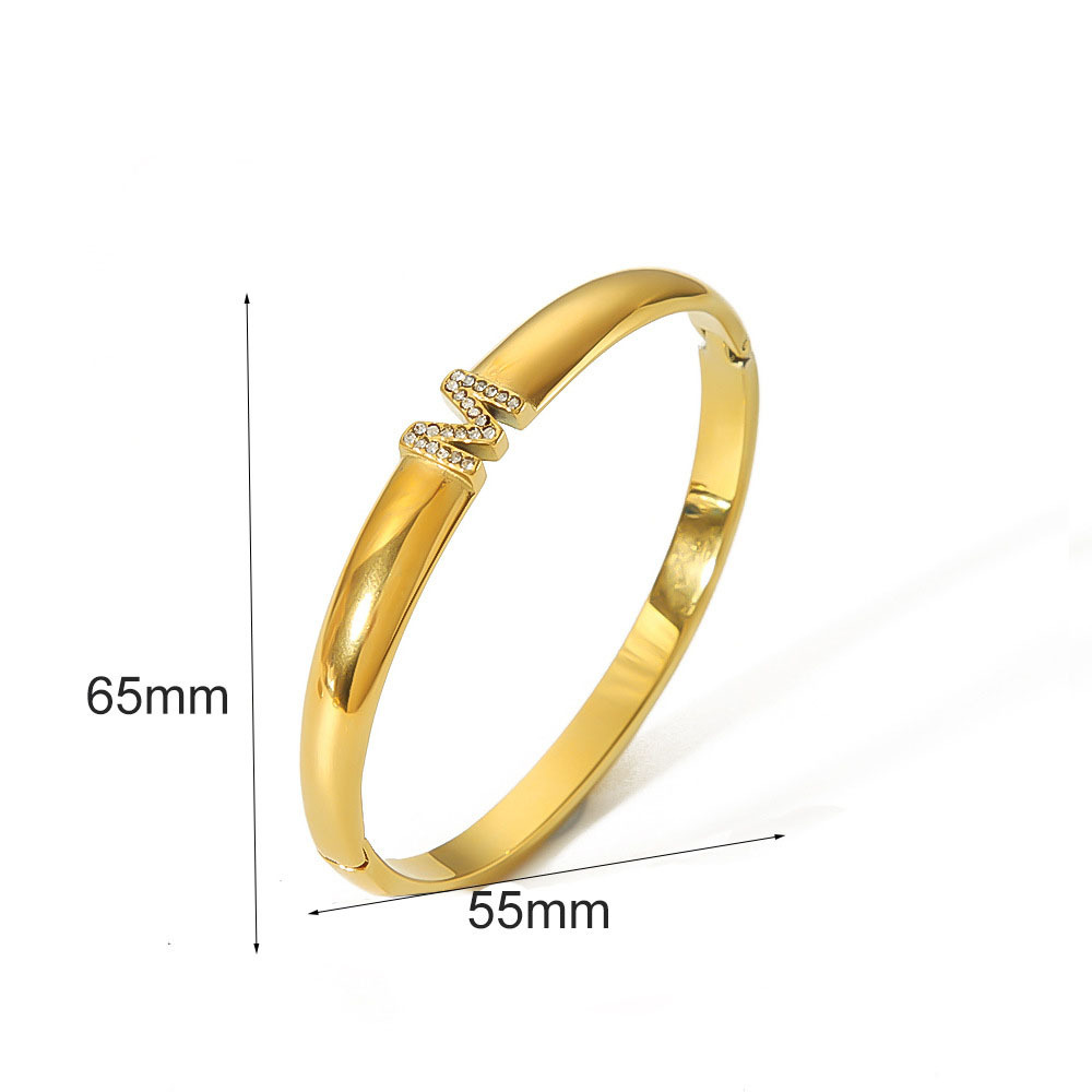 Rhinestone Letter Bangle in Gold Plated Stainless Steel