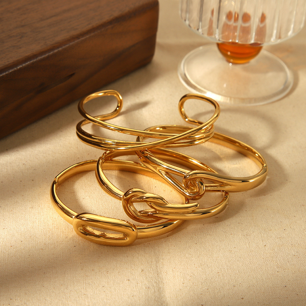 Simple Polished Line Bangle 316L Stainless Steel With Gold Plated
