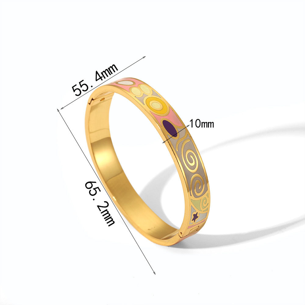 Vintage PVD Coated Enamel Clip-On Bangle Stainless Steel