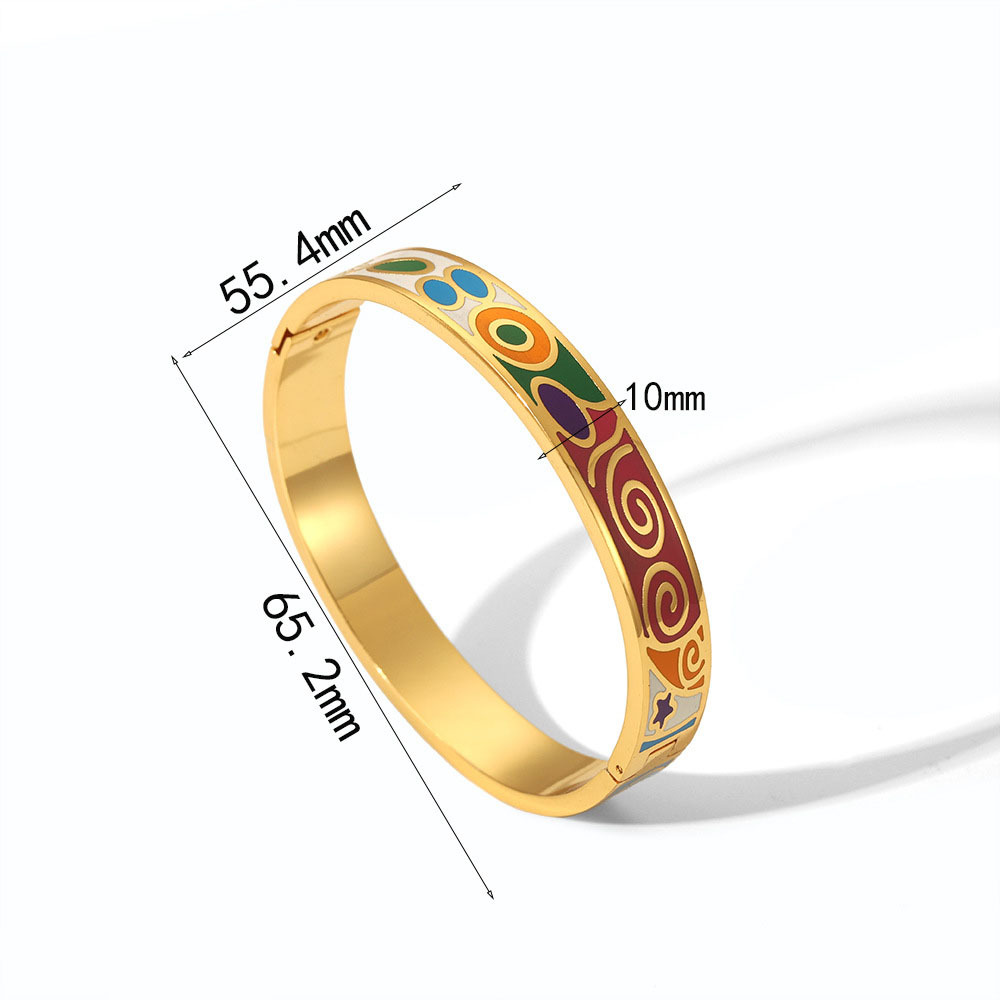 Vintage PVD Coated Enamel Clip-On Bangle Stainless Steel