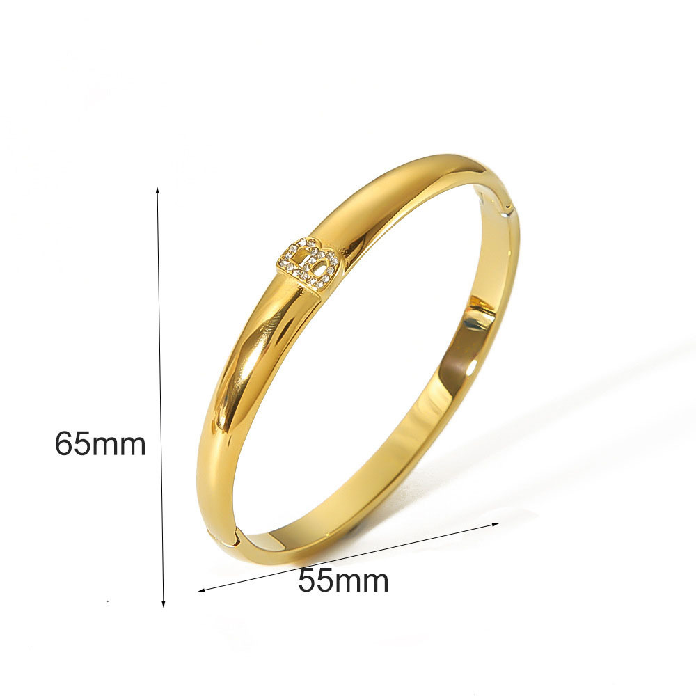 Rhinestone Letter Bangle in Gold Plated Stainless Steel