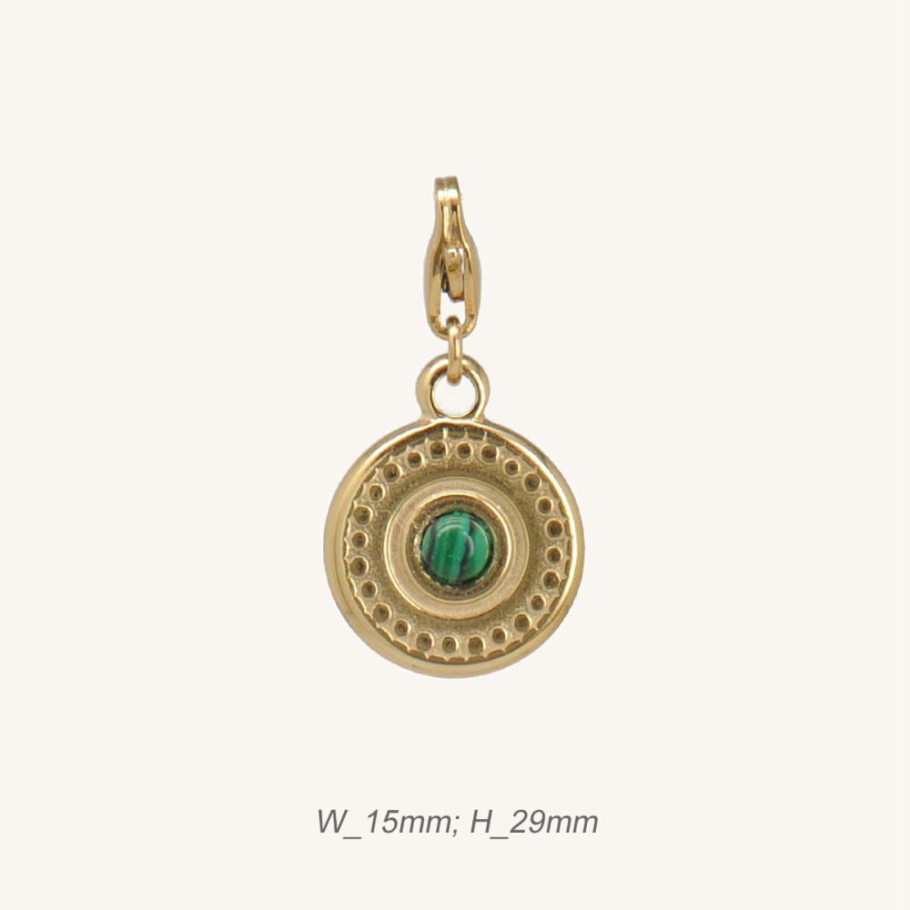 Coin Pendant with Malachite Stainless Steel Gold Plated  / Pendentif Malachite