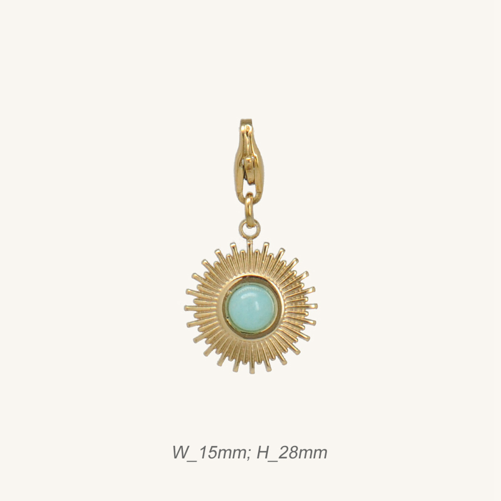 Sun Charm with Amazonite PVD Coated Stainless Steel  / Breloque d'Amazonie