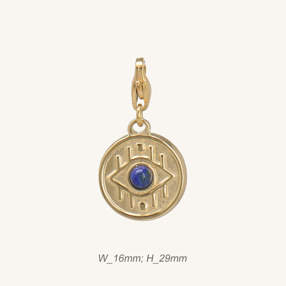 Stainless Steel Devil's Eye Pendant With Lapis  /  Pendentif doré