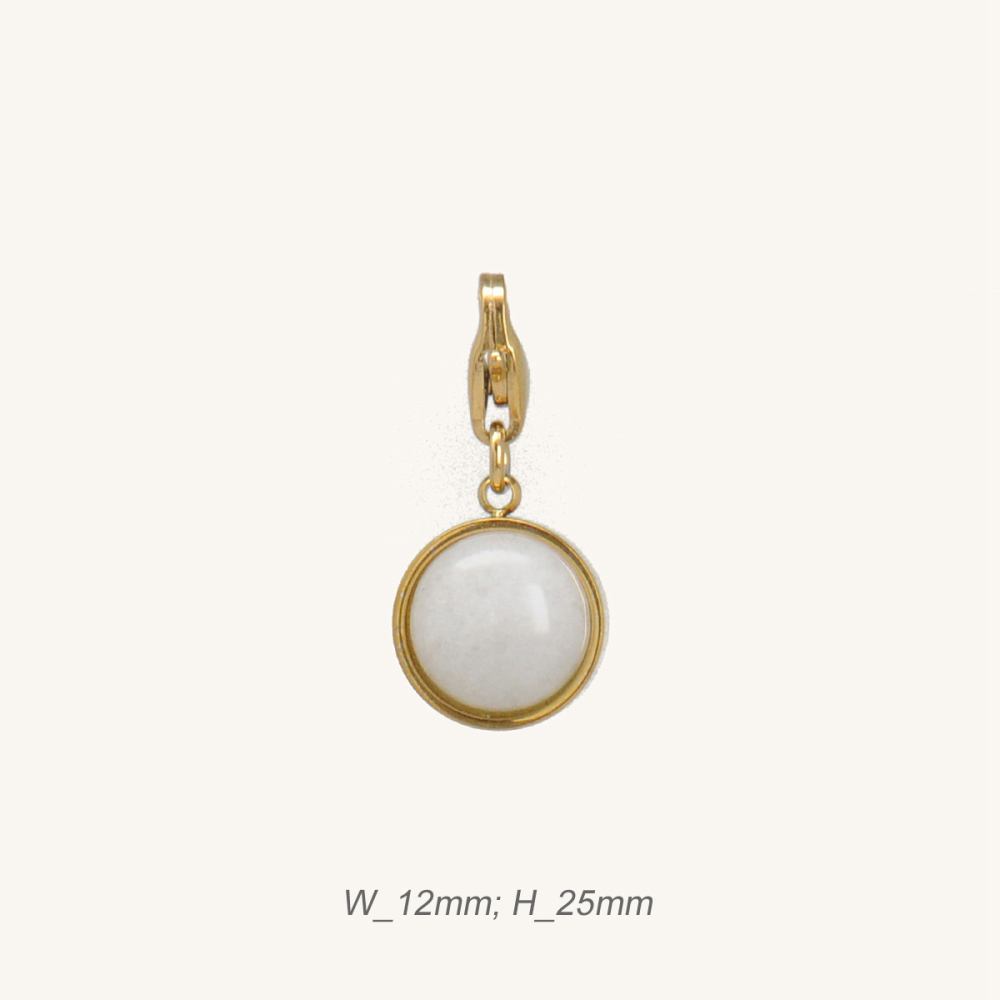 Stainless Steel White Howlite Marble Round Charm /  Breloque Rond