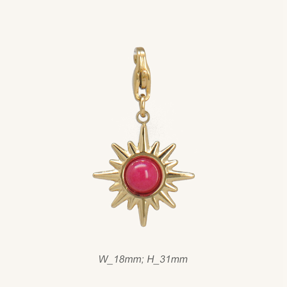 Sun Pendant with Watermelon Crystal Stainless Steel / Pendentif Soleil