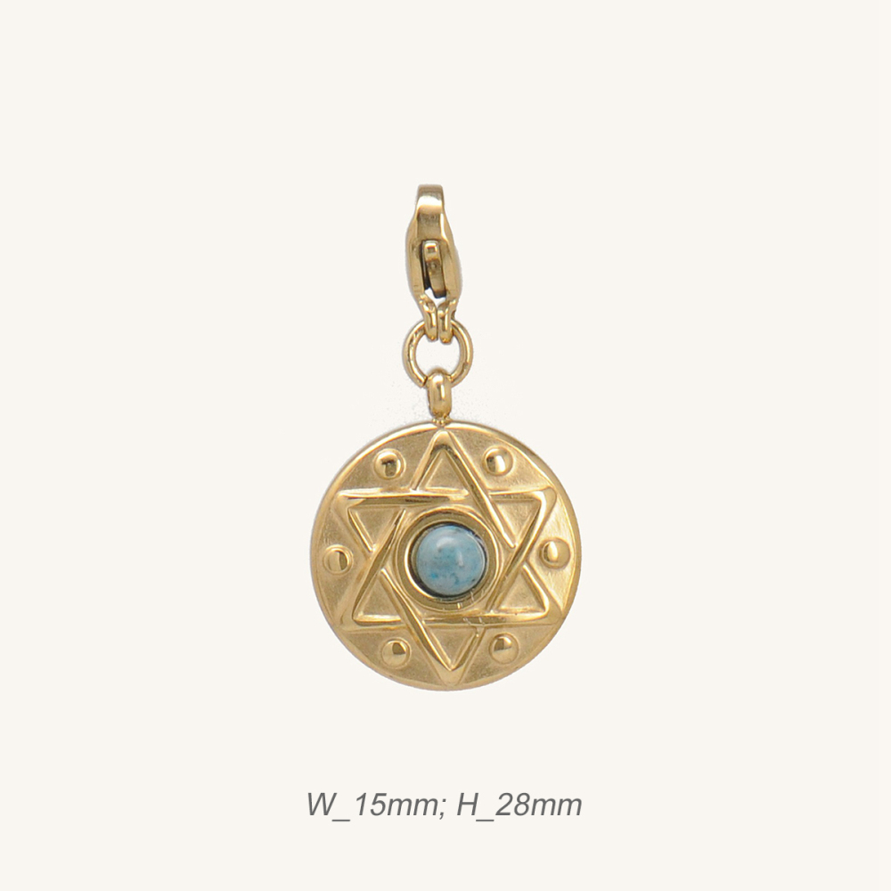 Hexagram Pendant set with Amazonite in Stainless Steel / Pendentif Hexagramme