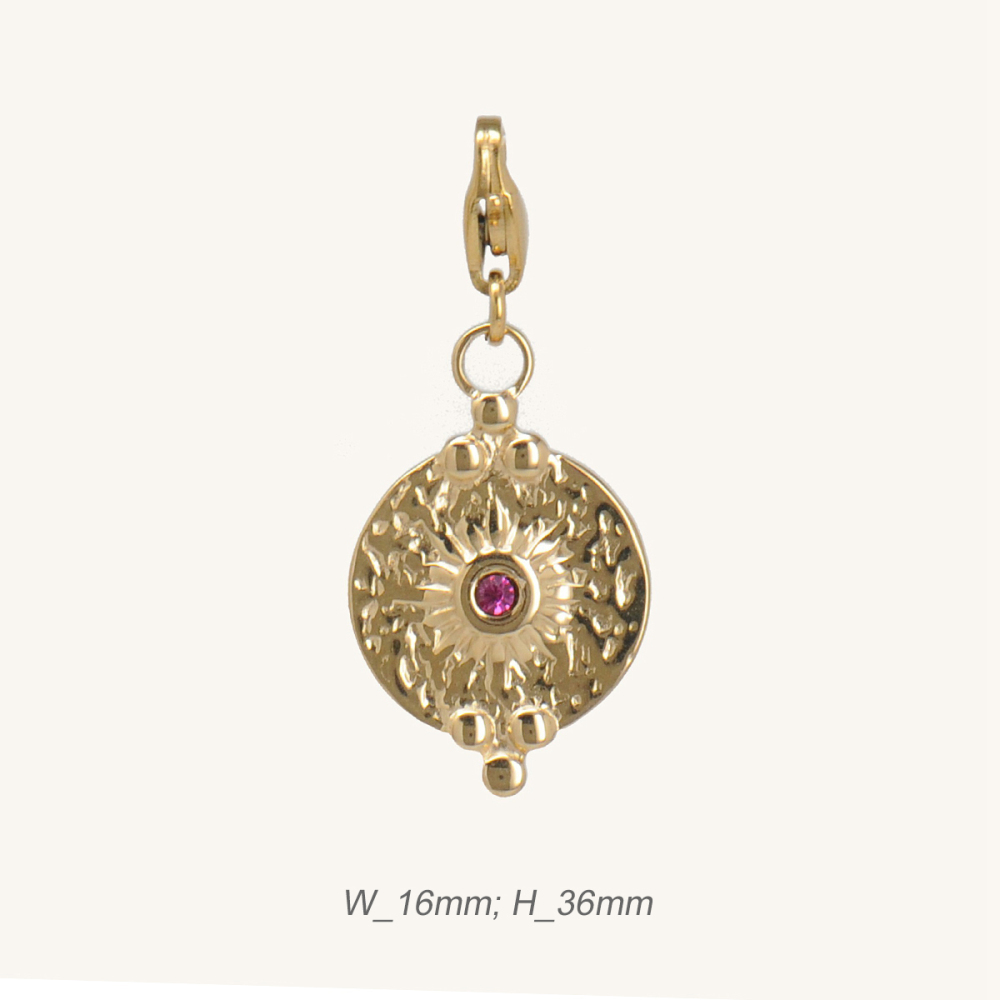 Stainless Steel Sun Pendant with Amethyst / Pendentif Améthyste