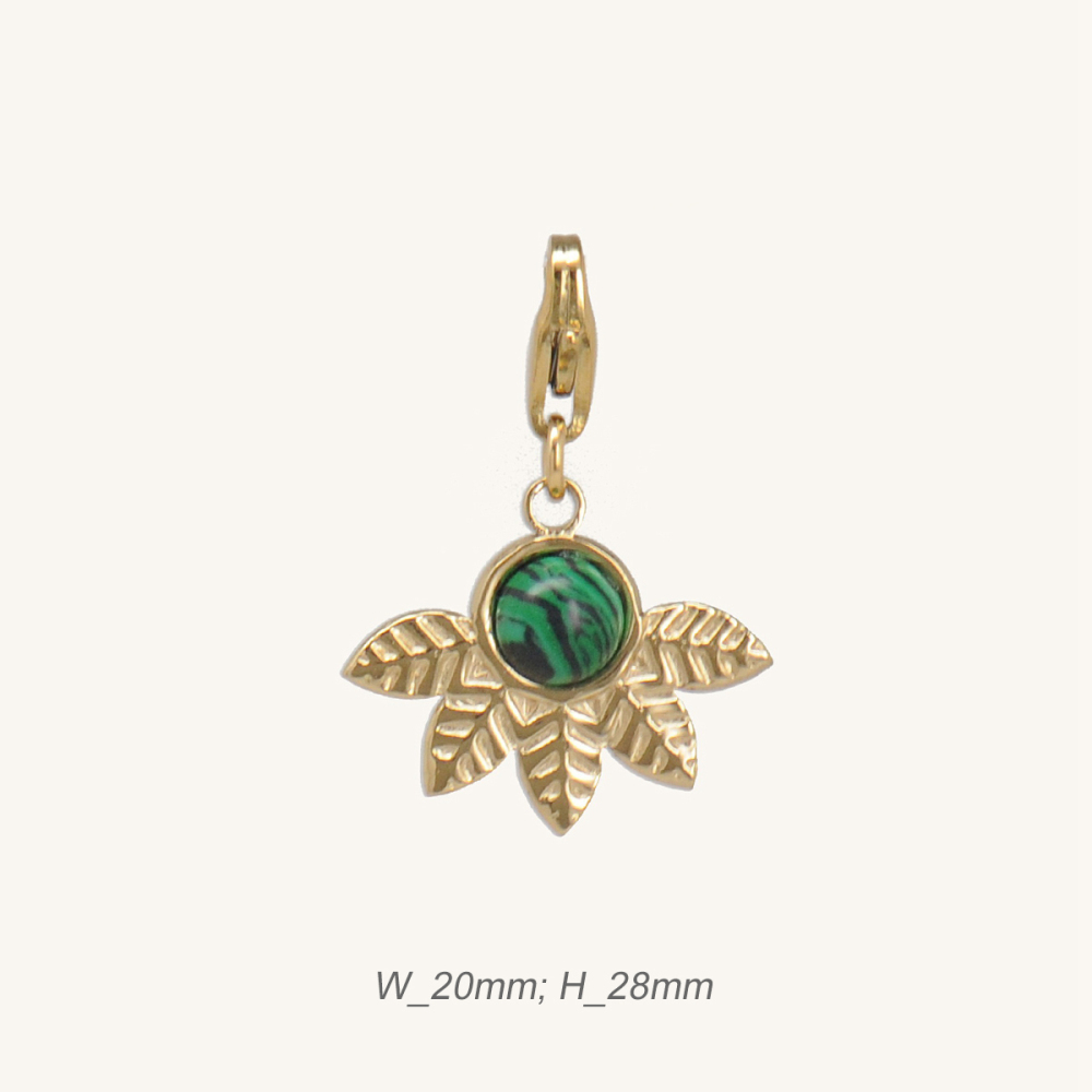 Floral Stainless Steel Pendant with Malachite / Pendentif Malachite