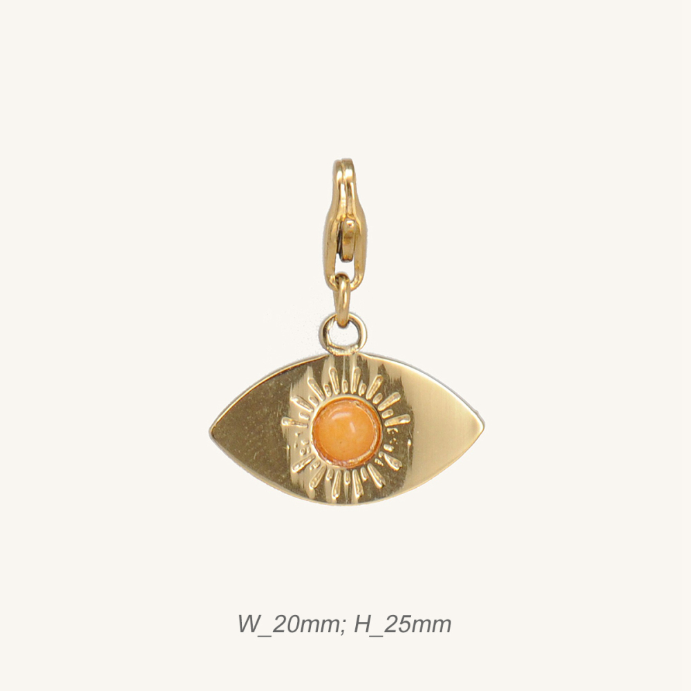 Stainless Steel Gold-Eye Pendant set with Orange Natural Stone / Pendentif œil