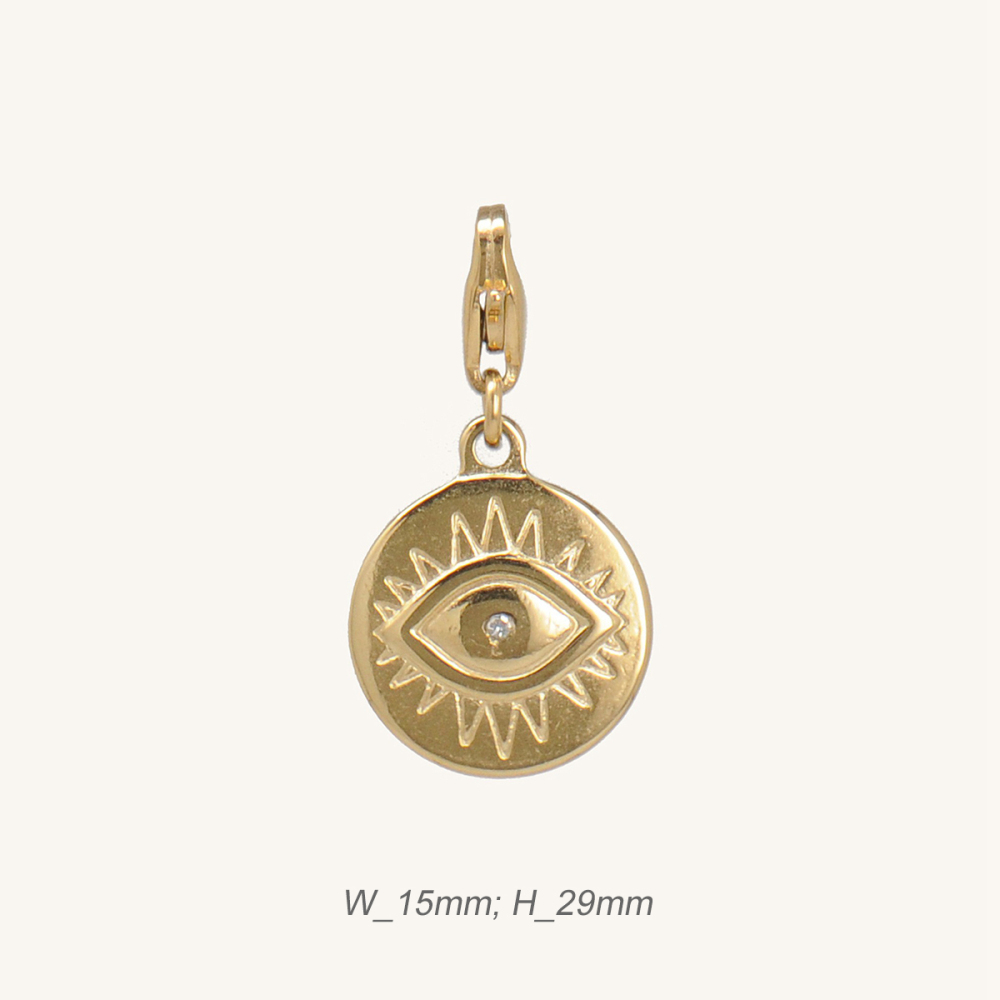 Round Charm Stainless Steel Angel's Eye with Rhinestones