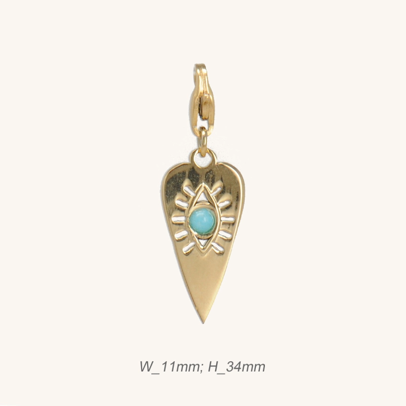 Stainless Steel Heart Charm with Turquoise  / Breloque  cœur