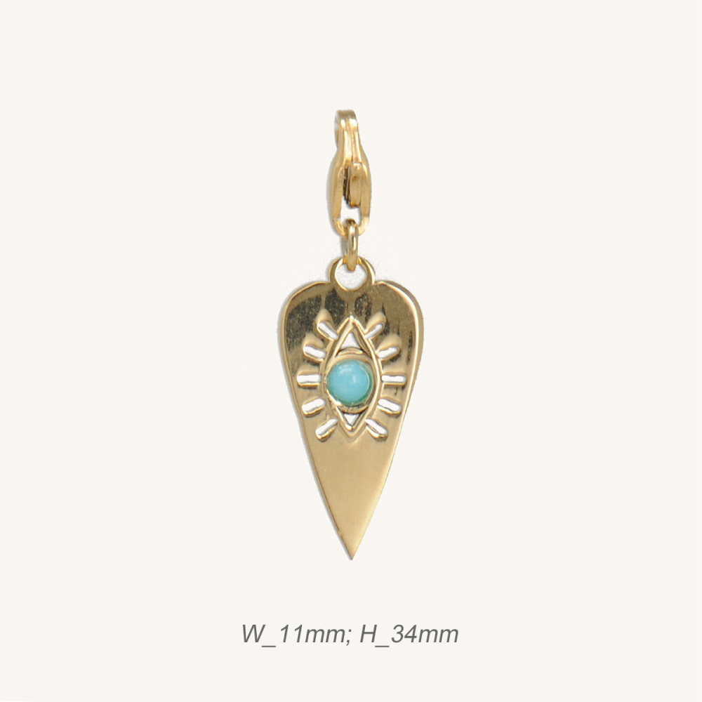 Stainless Steel Heart Charm with Turquoise  / Breloque  cœur