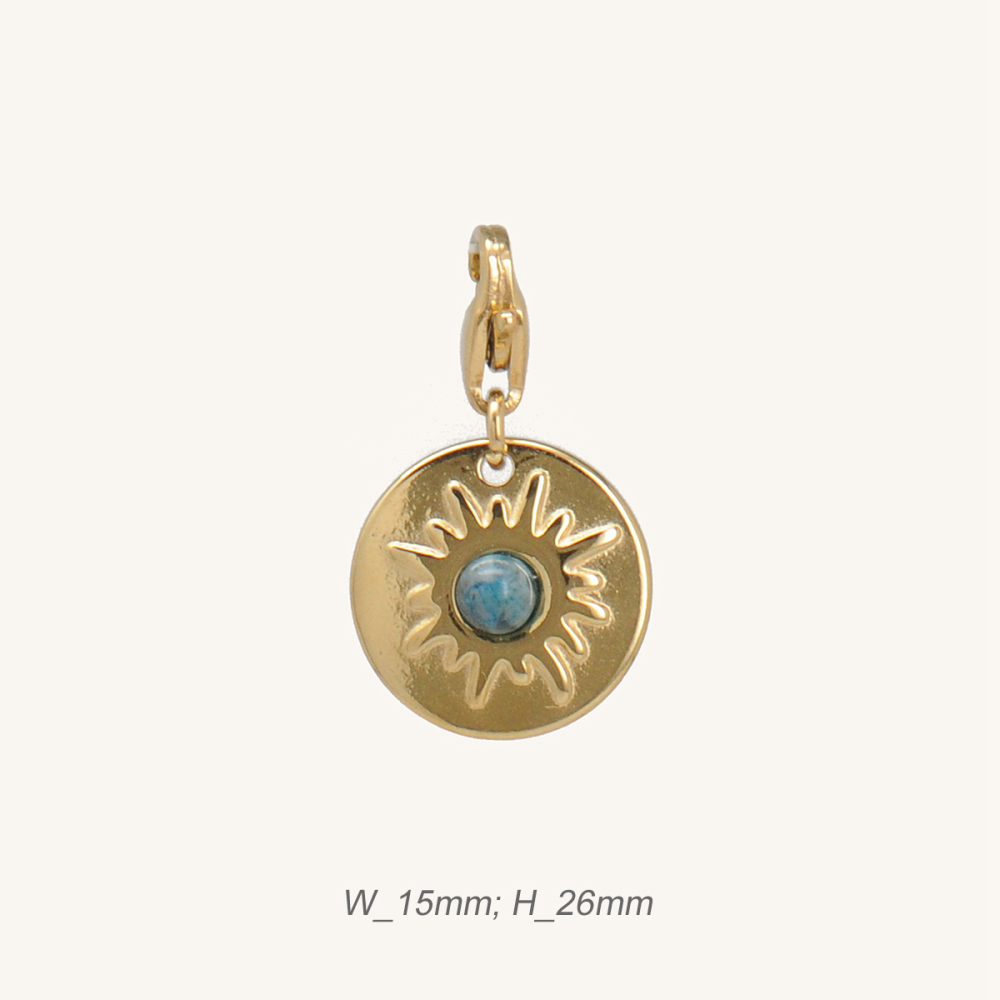 Stainless Steel Lotus Charm with Natural Stones / Breloque en Pierre Naturelle