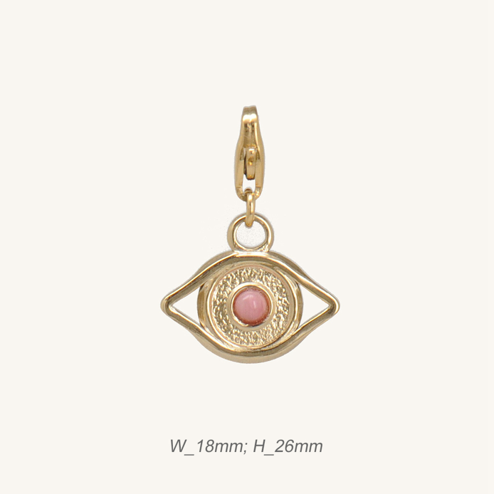 Bold Gold Plated Angel Eye with Pink Natural Stone Stainless Steel