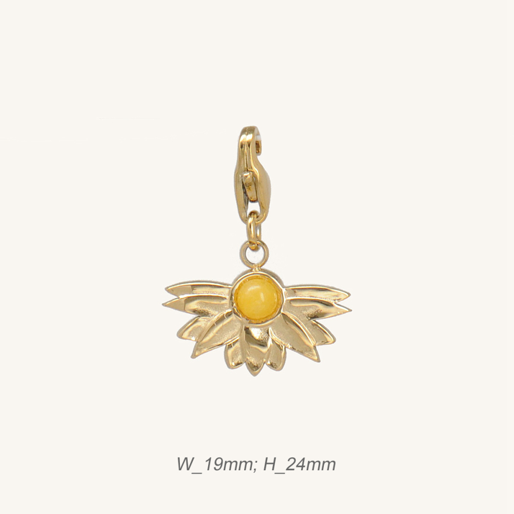 Stainless Steel Flower Charm With Yellow Natural Stone / Breloque fleur