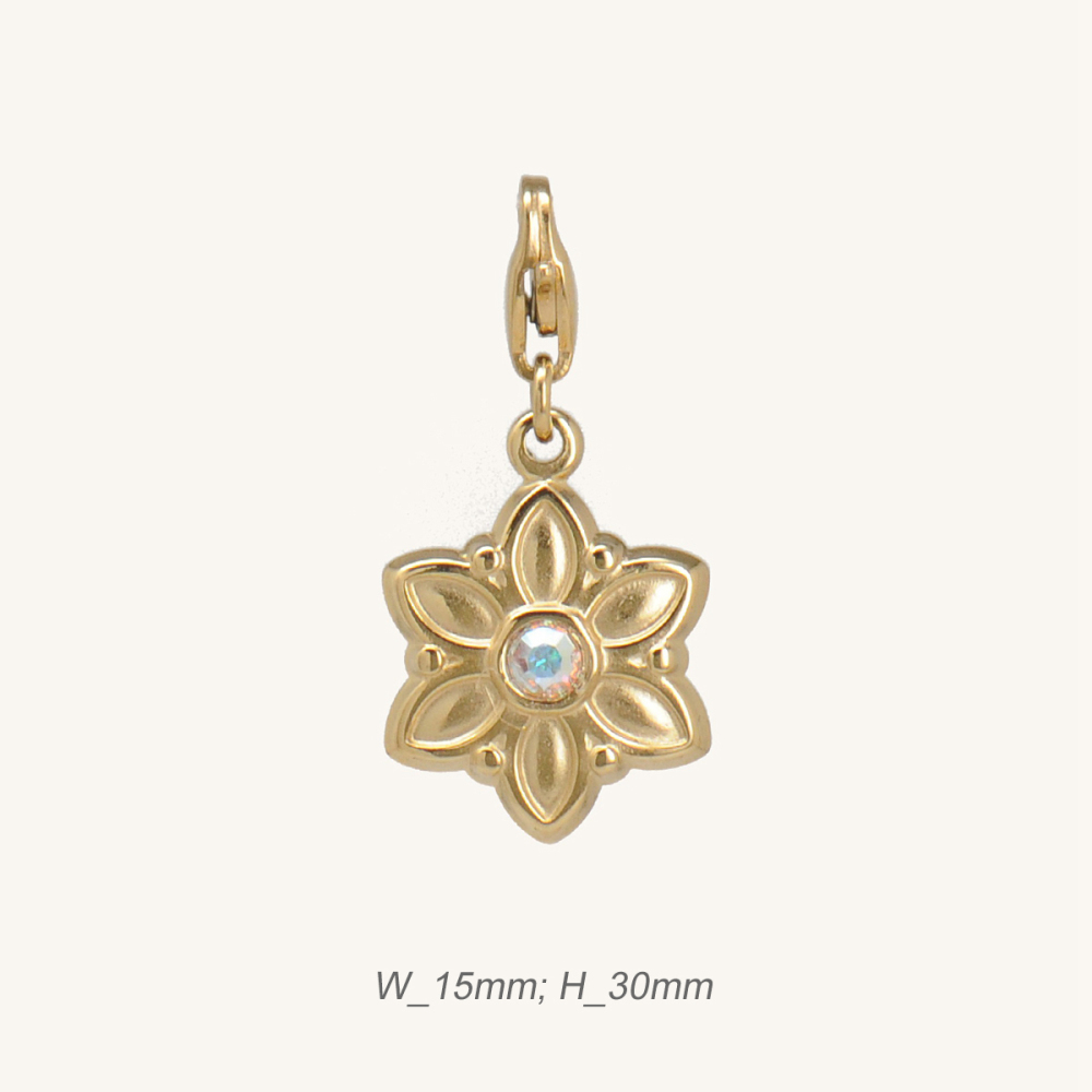 Lovely Stainless Steel Gold Plated Flower with Blue Natural Stone