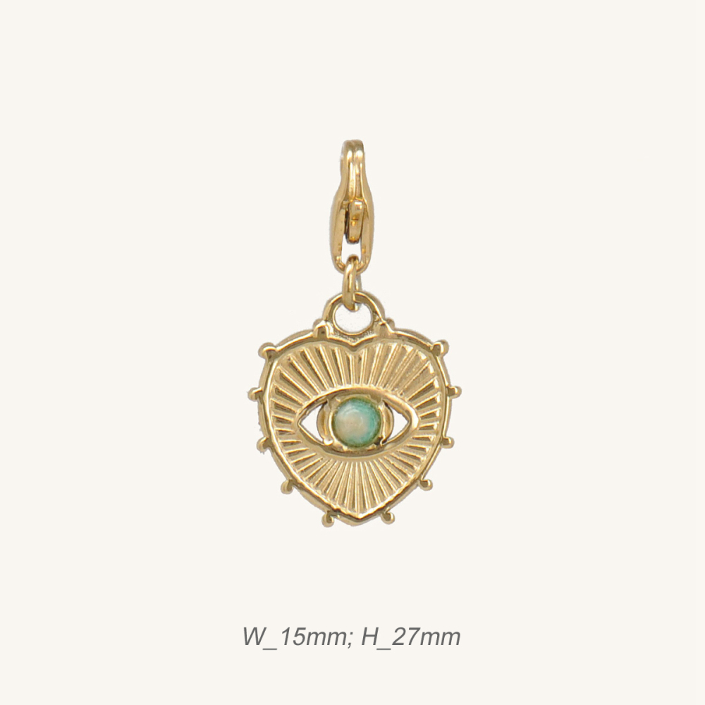 PVD Gold Plated Stainless Steel Heart Charm with Amazonite