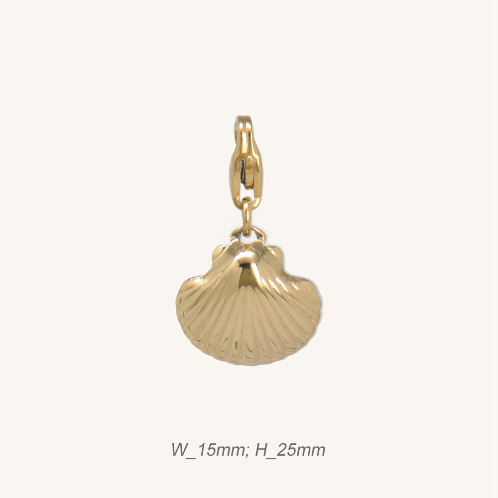 Polished Stainless Steel Gold Plated Shell Charm