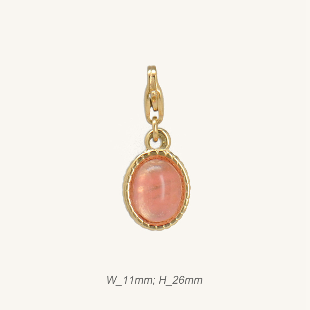Oval Charm Gold Plated Stainless Steel with Pink Natural Stone