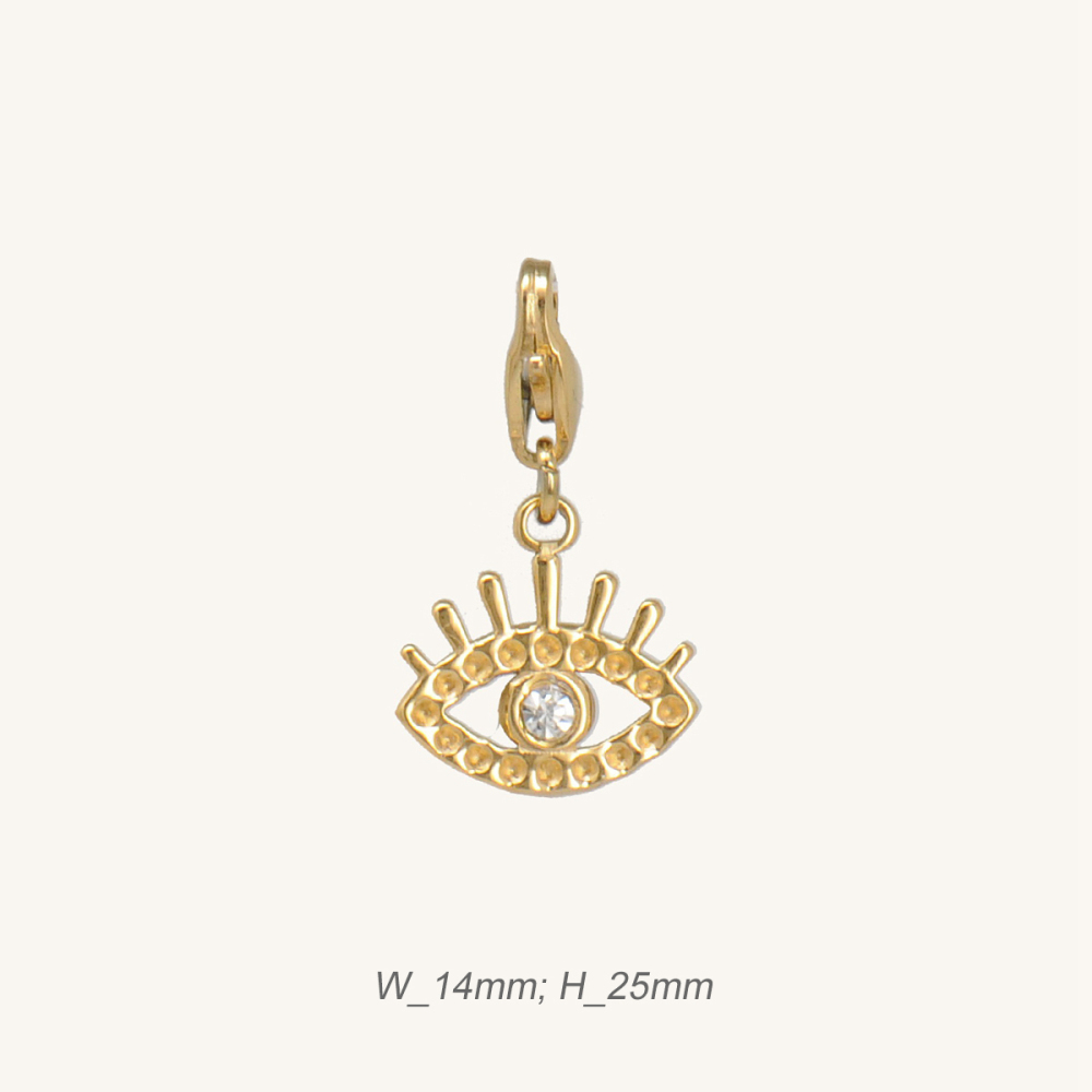 Cute Gold-Plated Eye Charm with Rhinestone in Stainless Steel